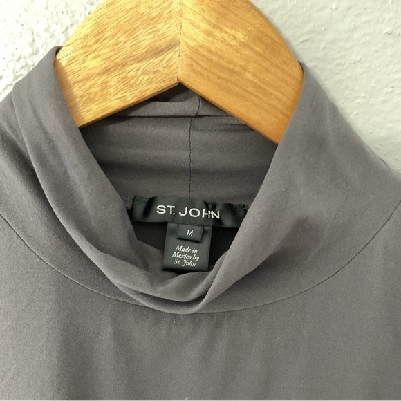 St. John Womens Long Sleeve Lightweight Mock Neck Shirt Medium Gray - Picture 4 of 6